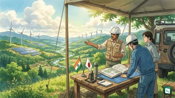 India and Japan flags with low carbon technology and carbon credit concept for Joint Crediting Mechanism