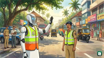 Daksha humanoid traffic assistant robot developed by I Hub Robotics for Kerala Police trial in Kochi
