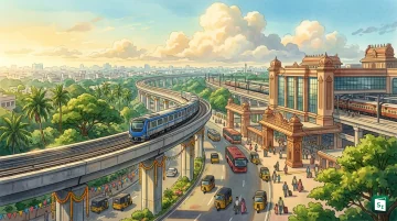 Chennai Metro Phase 2 elevated corridor with metro train running on Poonamallee Vadapalani stretch