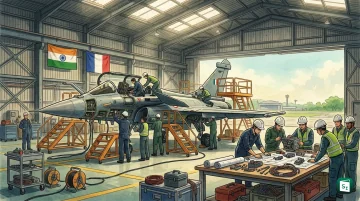 Rafale fighter jet in flight representing Hical Technologies Safran joint venture for manufacturing in India