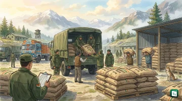 Bags of Bharat Rice stacked for delivery to Indian Army supply depots in Ladakh and the North East