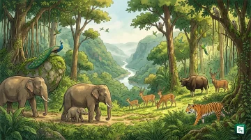 Tiger and deer in connected forest habitat representing National Wildlife Week 2026 in India