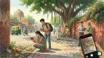 Volunteers photographing street litter in Delhi for AI based mapping under Project Unmesha
