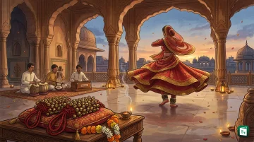 Kathak dancer Roshan Kumari performing in traditional costume with ghungroos on stage