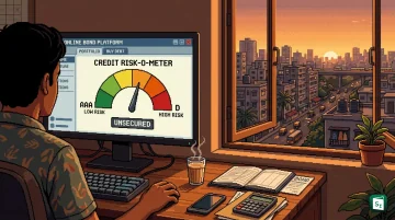 Colour-coded Credit Risk-o-Meter scale for debt securities showing six risk levels from green to red