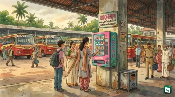 Women passengers at a KSRTC bus terminal in Kerala where sanitary pad vending machines are installed