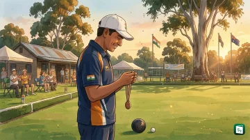 Indian lawn bowls player Putul Sonowal with bronze medal at World Bowls Champion of Champions in Barham Australia