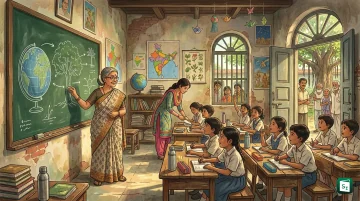 Teachers in a classroom celebrating World Teachers Day 2026 with UNESCO theme on teacher status
