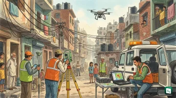 Digital map of a Delhi unauthorised colony being surveyed by drones and GIS technology under the PM-UDAY scheme