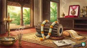 Guruvayur Dorai, the Padma Shri 2025 mridangam maestro, playing the double-headed Carnatic percussion instrument