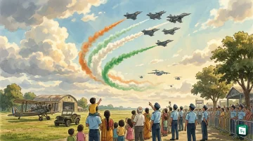 Indian Air Force aircraft in formation during the 94th Air Force Day celebrations