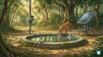 Tiger drinking water at a waterhole in Tadoba Andhari Tiger Reserve in Maharashtra