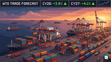 Containers at a busy port representing WTO global trade outlook for merchandise and services trade