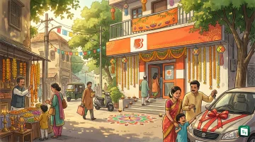 Bank of Baroda branch signage representing festive loan and savings offers under bob Ke Sang Tyohaar Ki Umang campaign