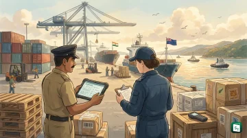 Customs officers processing electronic origin data for India New Zealand trade in goods