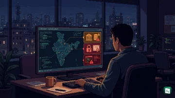Illustration of bank data security, digital signature certificates and website code under cyber threat