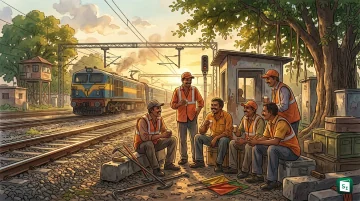 Railway employees at work with text showing 78 days bonus approval for 2026