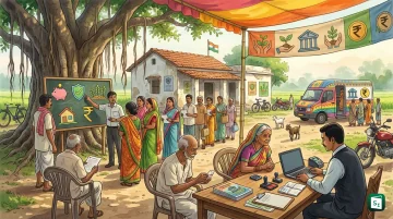 Bank officials conducting Financial Inclusion Saturation Campaign camp in a village panchayat