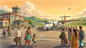Regional aircraft taking off from a small UDAN airport in India connecting Tier 2 cities