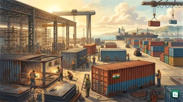 Stacked colourful shipping containers at an Indian port representing the Container Manufacturing Promotion Scheme