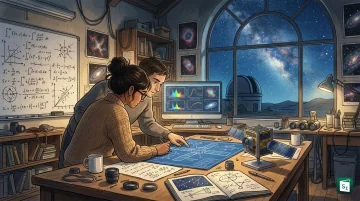 Illustration of NASA PUFFINS small satellite observing ultraviolet starlight altered by interstellar dust