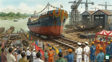 Indian Navy Sullage Barge launch ceremony at Suryadipta Projects shipyard in Thane
