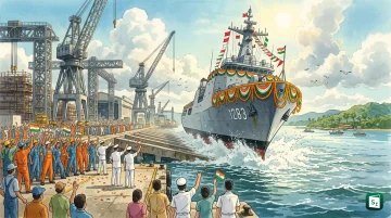 INS Srishti Next Generation Offshore Patrol Vessel at launch ceremony at Goa Shipyard Vaddem facility