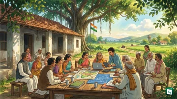 Gram Panchayat members discussing village development plan under PM Viksit Gram Swaraj Yojana