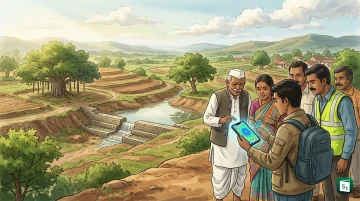 Illustration of groundwater recharge planning with mobile mapping of artificial recharge zones in India