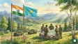 Indian and Kazakhstan soldiers during the opening ceremony of Exercise Kazind 2026 in Oskemen