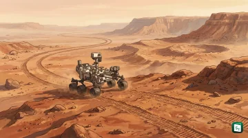 NASA Perseverance rover tracks on Mars surface near Jezero Crater rim