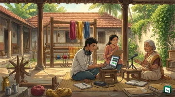 Illustration of Sourashtra language Text to Speech AI voices developed by BHASHINI and IISc