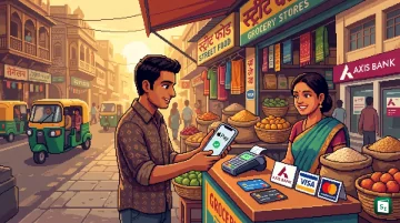 iPhone user tapping to pay with Apple Pay at a contactless terminal in India