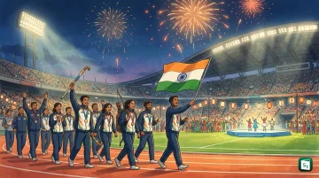 Indian contingent celebrating 85 medals at Aichi-Nagoya 2026 Asian Games closing ceremony