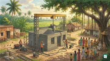 3D concrete printer building rural houses at Burripalem pilot site in Andhra Pradesh