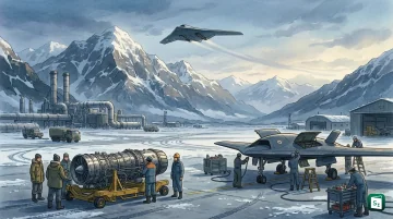 Illustration of Ghatak stealth flying wing UCAV powered by Kaveri dry engine during flight trials