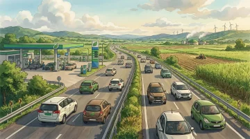 Passenger cars on an Indian highway representing new CAFE-III fuel economy norms for 2027 to 2032