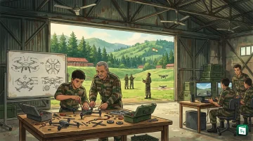 Indian Army personnel training with indigenous drones at a regimental centre laboratory