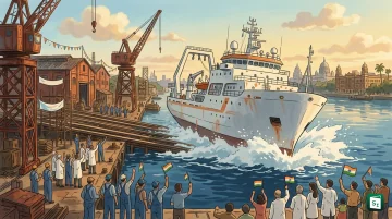 Sagar Manthan ocean research vessel at launch ceremony at GRSE Rishi Bankim Shipyard in Kolkata