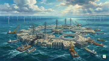 Aerial render of Princess Elisabeth Island, Belgium’s artificial energy island in the North Sea