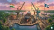 Aerial view of Cochin Shipyard and International Ship Repair Facility at Kochi, Kerala