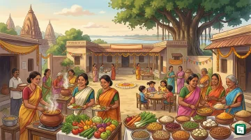 Anganwadi worker serving fresh hot cooked meal to children during Rashtriya Poshan Maah