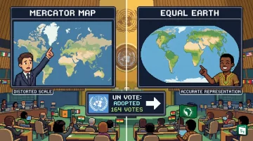 Comparison of Mercator map and Equal Earth projection showing Africa in its true relative size