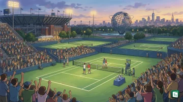 Alexander Zverev and Elena Rybakina holding trophies at the US Open 2026 at Billie Jean King National Tennis Center in New York
