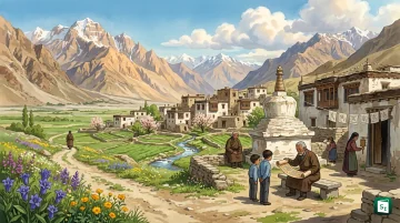 Traditional houses and Buddhist heritage landscape of Kumik village in Zanskar Valley, Ladakh