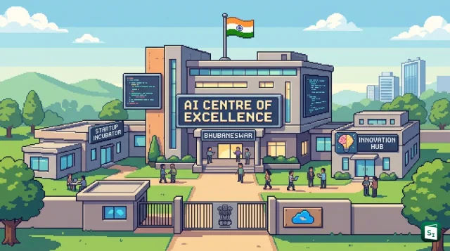 Concept illustration of AI Centre of Excellence hub in Bhubaneswar for innovation and startups