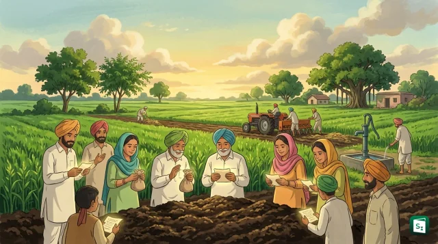Farmers receiving India’s first soil carbon payments at Punjab Agricultural University in Ludhiana