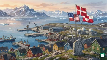 Map of Greenland in the Arctic showing Pituffik Space Base and US security presence