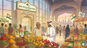 India Pavilion showcasing agricultural and processed food products at Gulfood in Dubai