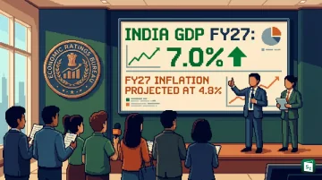 Graph showing India GDP growth forecast revision to 7 percent for FY27 with inflation projection